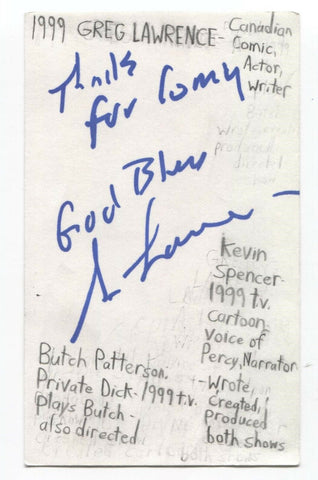 Greg Lawrence Signed 3x5 Index Card Autograph Signature Actor Comic Writer