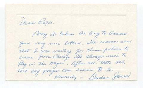 Gordon Jones Signed Card Autograph Baseball MLB Roger Harris Collection