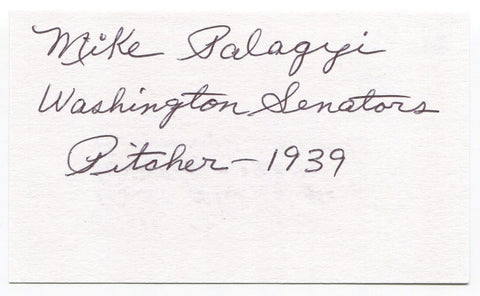 Mike Palagyi Signed 3x5 Index Card Autographed Baseball 1939 Washington Senators