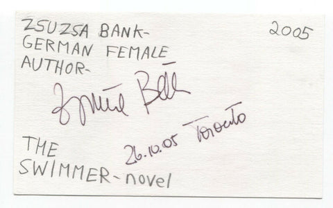 Zsuzsa Bank Signed 3x5 Index Card Autographed Signature Author Writer