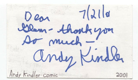 Andy Kindler Signed 3x5 Index Card Autographed Actor Comic Bob's Burgers