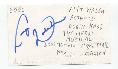 Amy Walsh Signed 3x5 Index Card Autographed Actress Robin Hood
