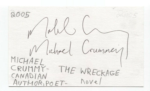 Michael Crummey Signed 3x5 Index Card Autographed Signature Author Writer