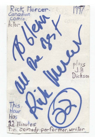 Rick Mercer Signed 3x5 Index Card Autographed Signature Comedian Comic Actor