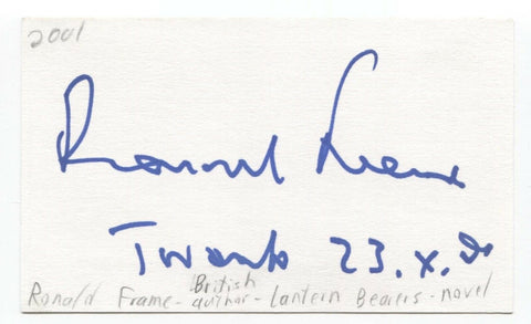 Ronald Frame Signed 3x5 Index Card Autographed Signature Author Writer