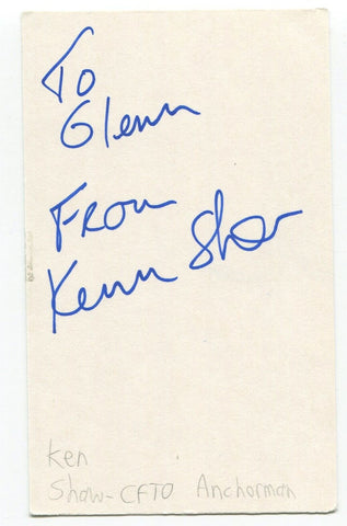 Ken Shaw Signed 3x5 Index Card Autographed Signature Canadian Journalist