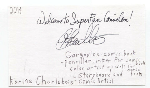Karine Charlebois Signed 3x5 Index Card Autograph Signature Comic Gargoyles