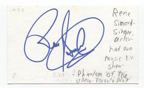 Rene Simard Signed 3x5 Index Card Autographed Signature Actor Singer