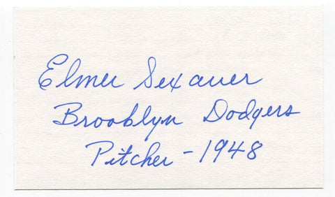 Elmer Sexauer Signed 3x5 Index Card Autographed MLB Baseball Brooklyn Dodgers