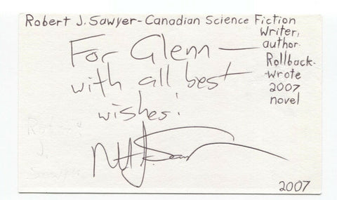 Robert J. Sawyer Signed 3x5 Index Card Autographed Signature Author Writer