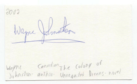 Wayne Johnston Signed 3x5 Index Card Autographed Signature Author Writer 