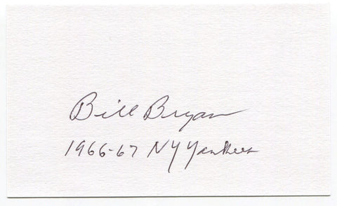 Billy Bryan Signed 3x5 Index Card Autographed Baseball MLB New York Yankees