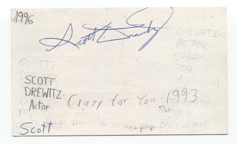 Scott Drewitz Signed 3x5 Index Card Autograph Signature Actor