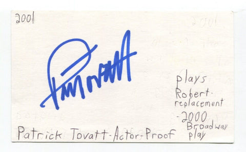 Patrick Tovatt Signed 3x5 Index Card Autographed Actor As The World Turns