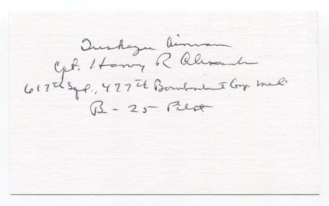 Harvey Alexander Signed 3x5 Index Card Autograph WWII Army B-25 Tuskegee Airman