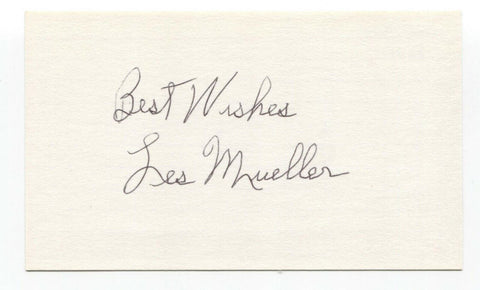 Les Mueller Signed 3x5 Index Card Baseball Autographed Signature