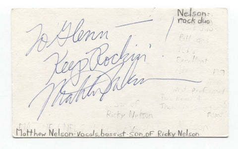 Matthew Nelson Signed 3x5 Index Card Autographed Musician Signature