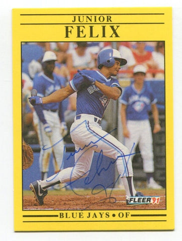 1991 Fleer Junior Felix Signed Card Baseball RC Autograph AUTO #173