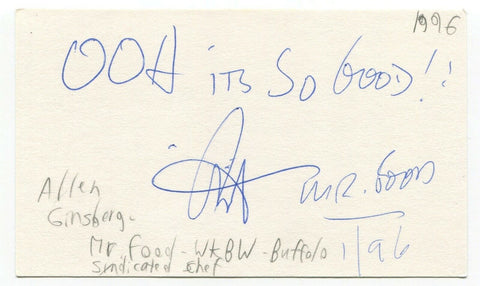 Art Ginsburg Signed 3x5 Index Card Autographed Signature Canadian Mr. Food