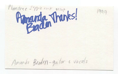 Plumtree - Amanda Braden Signed 3x5 Index Card Autographed Signature