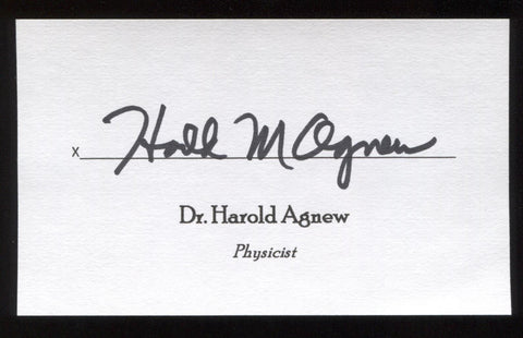 Harold Agnew Signed 3x5 Index Card Signature Autographed Physicist