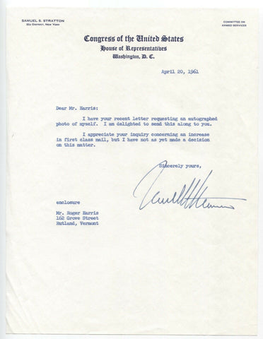 Samuel S. Stratton Signed Letter Autographed Signature Politician