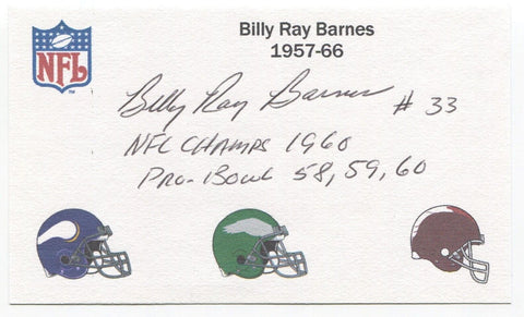 Billy Ray Barnes Signed 3x5 Index Card Autographed Signature Philadelphia Eagles