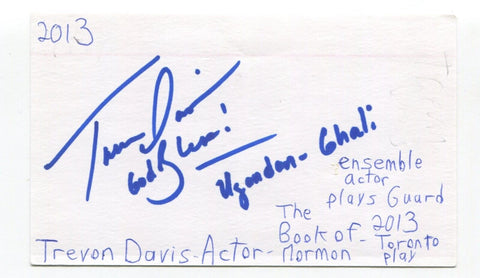 Trevon Davis Signed 3x5 Index Card Autographed Actor The Book Of Mormon