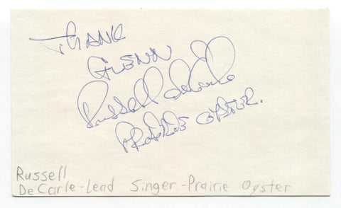 Prairie Oyster - Russell deCarle Signed 3x5 Index Card Autographed Band