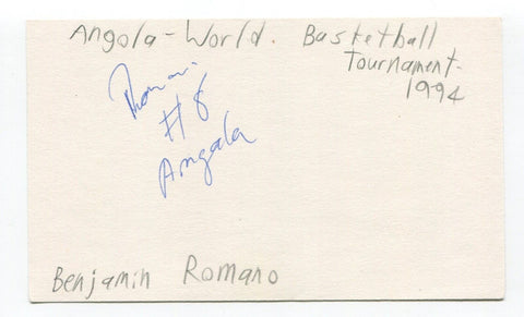 Benjamin Romano Signed 3x5 Index Card Autographed Basketball Angola