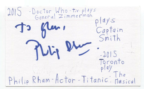 Philip Rham Signed 3x5 Index Card Autograph Actor Doctor Who Harry Potter