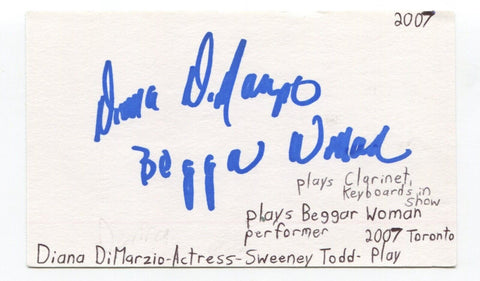 Diana DiMarzio Signed 3x5 Index Card Autographed Actor Sweeney Todd
