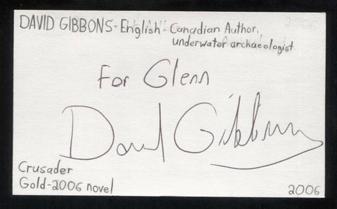 David Gibbins Signed 3x5 Index Card Autographed Signature Archaeologist Author