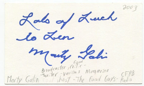 Marty Galin Signed 3x5 Index Card Autographed Signature Actor Writer Producer