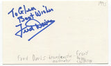 Fred Davis Signed 3x5 Index Card Autographed Canadian News Host Broadcaster
