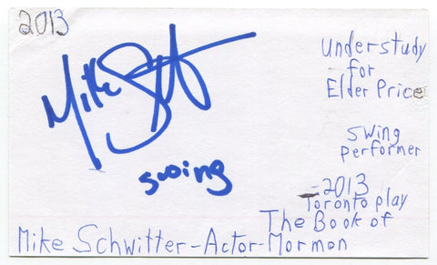 Mike Schwitter Signed 3x5 Index Card Autograph Actor The Book Of Mormon