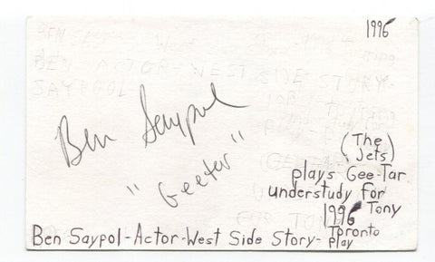 Ben Saypol Signed 3x5 Index Card Autographed Actor West Side Story