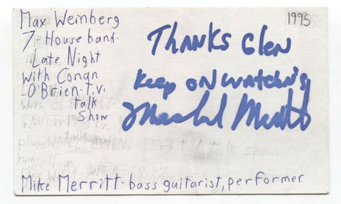 Mike Merritt Signed 3x5 Index Card Autographed Signature Max Weinberg 7 Conan