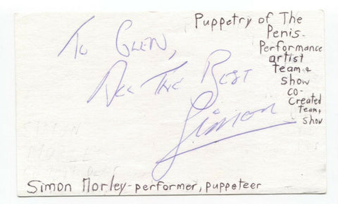 Simon Morley Signed 3x5 Index Card Autographed Signature Actor Author Puppeteer