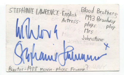 Stephanie Lawrence Signed 3x5 Index Card Autographed Actress Signature