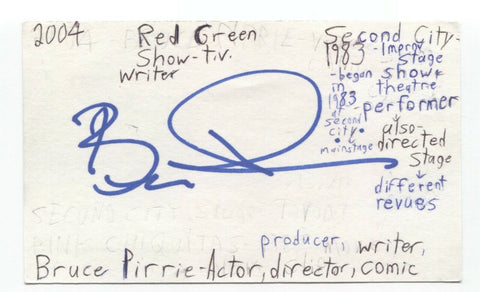 Bruce Pirrie Signed 3x5 Index Card Autographed Signature Actor