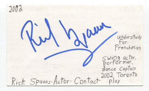 Rick Spaans Signed 3x5 Index Card Autograph Actor Contact Spamalot