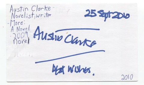Austin Clarke Signed 3x5 Index Card Autographed Signature Author Writer Novelist