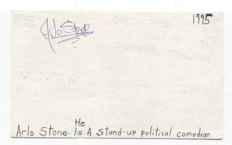 Arlo Stone Signed 3x5 Index Card Autographed Signature Comedian Actor