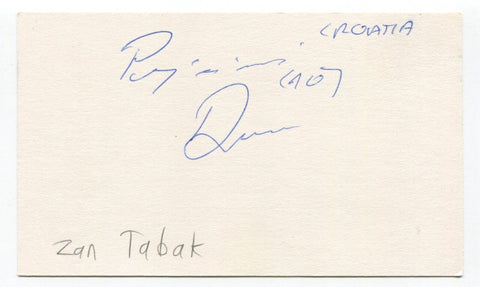 Zan Tabak Signed 3x5 Index Card Autographed Basketball 1995 Toronto Raptors