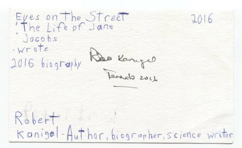 Robert Kanigel Signed 3x5 Index Card Autographed Signature Author Writer