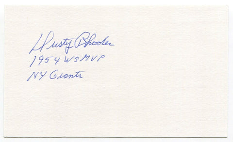 Dusty Rhodes Signed 3x5 Index Card Autographed MLB Baseball 1954 New York Giants