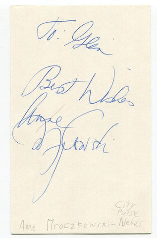 Anne Mroczkowski Signed 3x5 Index Card Autographed Canadian News Journalist 