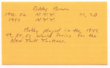 Bobby Brown Signed 3x5 Index Card Autographed MLB Baseball New York Yankees