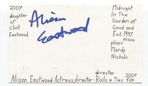 Alison Eastwood Signed 3x5 Index Card Autograph Signature Actress